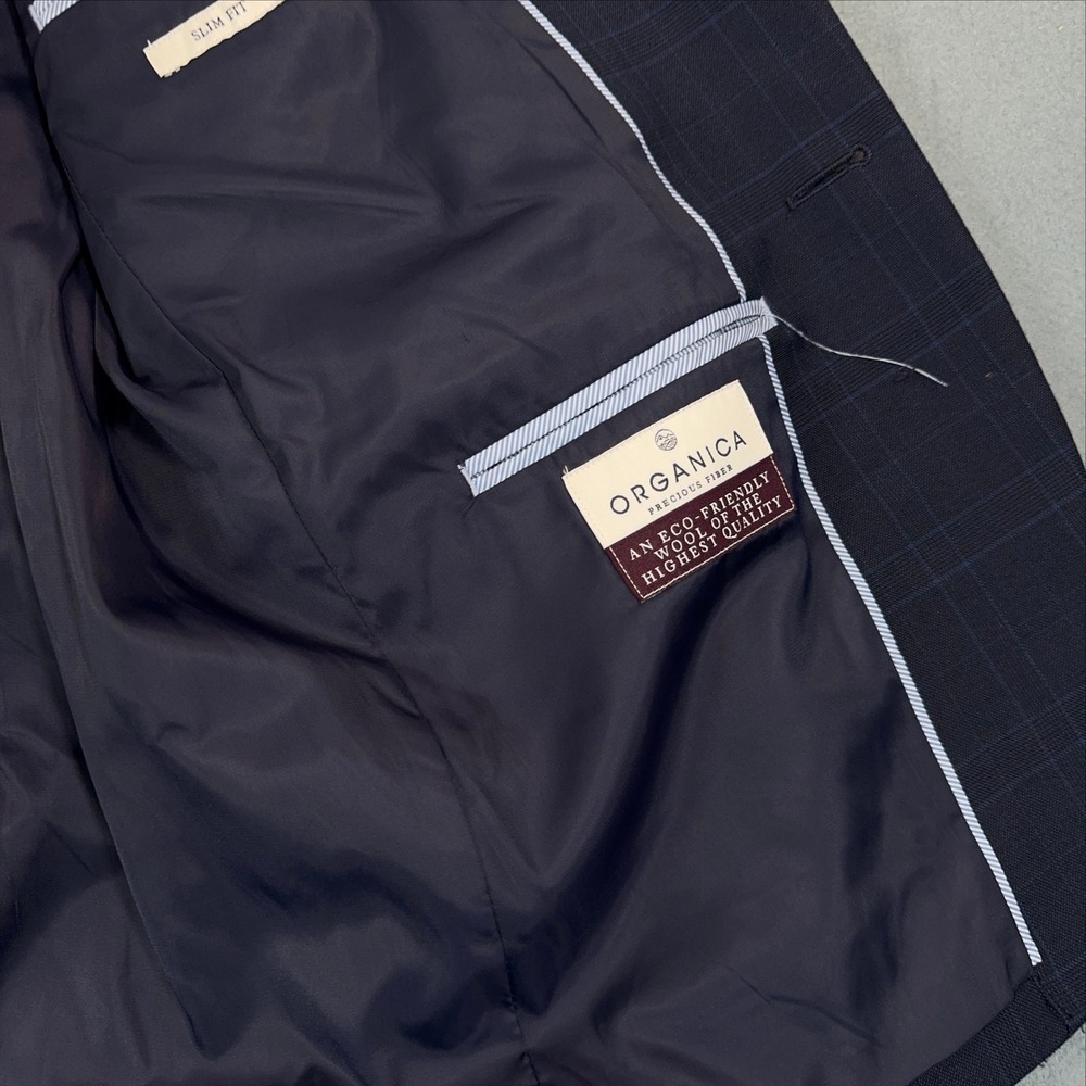 Jos A Bank 1905 Slim Fit Navy Windowpane Organica Wool Blazer 42R brrr Comfort - Picture 4 of 11
